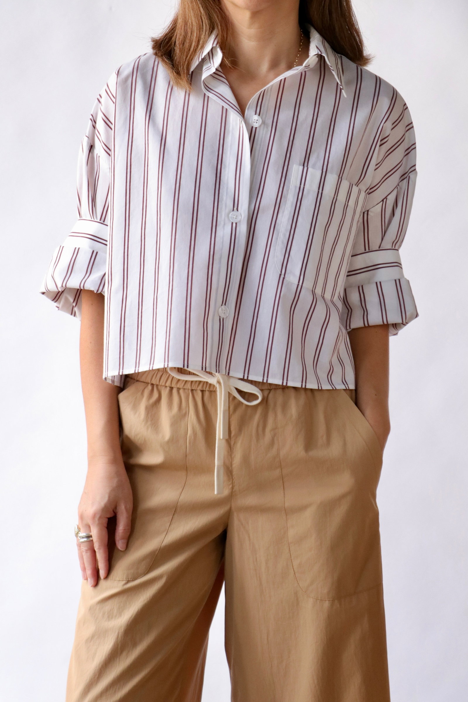 TWP Next Ex in Spaced Stripe Cotton/Silk Shirting White/Wine