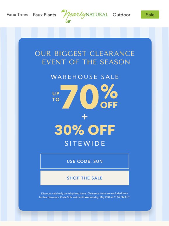 Warehouse Sale: Up to 70% Off ☀️