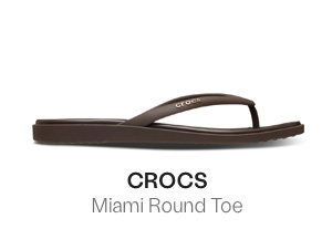 Crocs Women's Miami Round Toe Flip Flops in Dark Brown