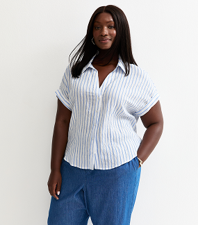 Curves Blue Striped Short Sleeve Shirt