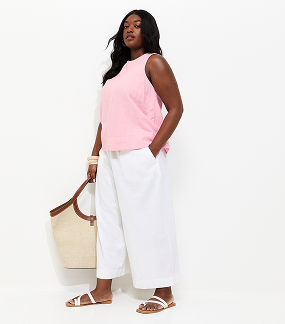 Curves Pale Pink Linen Rich Sleeveless Top