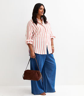 Curves Pink Pinstripe Long Sleeve Shirt