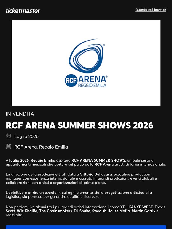 🆕 RCF ARENA SUMMER SHOWS 2026, 22 Simba, Slam Dunk Italy 2026 e tanti altri: ottieni prima di tutti i biglietti ufficiali 🎤