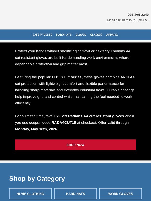 Your Radians Cut Resistant Glove Discount Ends Tuesday!
