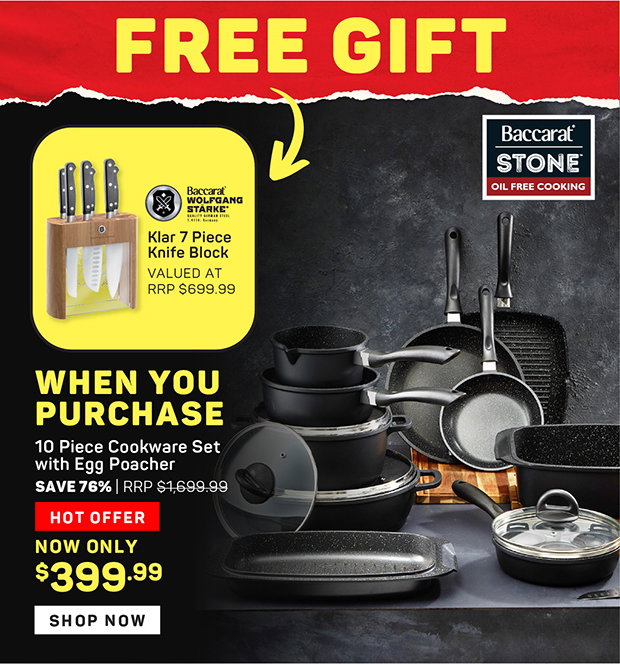 Free Baccarat Klar Knife Block 7 Piece When You Purchase Baccarat STONE 10 Piece Cookware Set