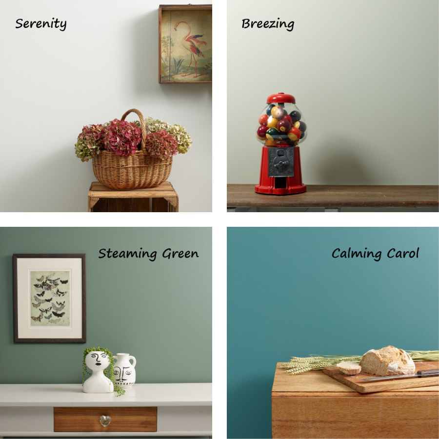 An image of four soothing paint shades