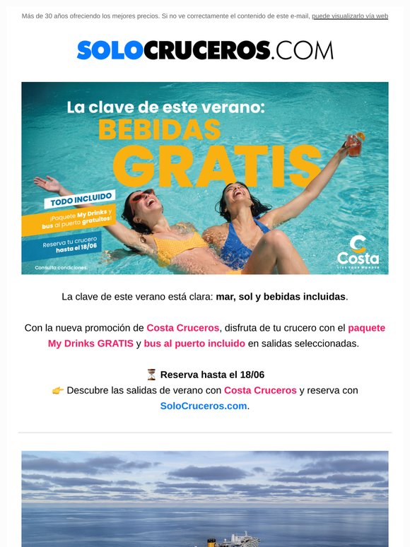 🍹 Costa Cruceros: este verano, bebidas gratis 🚢☀️