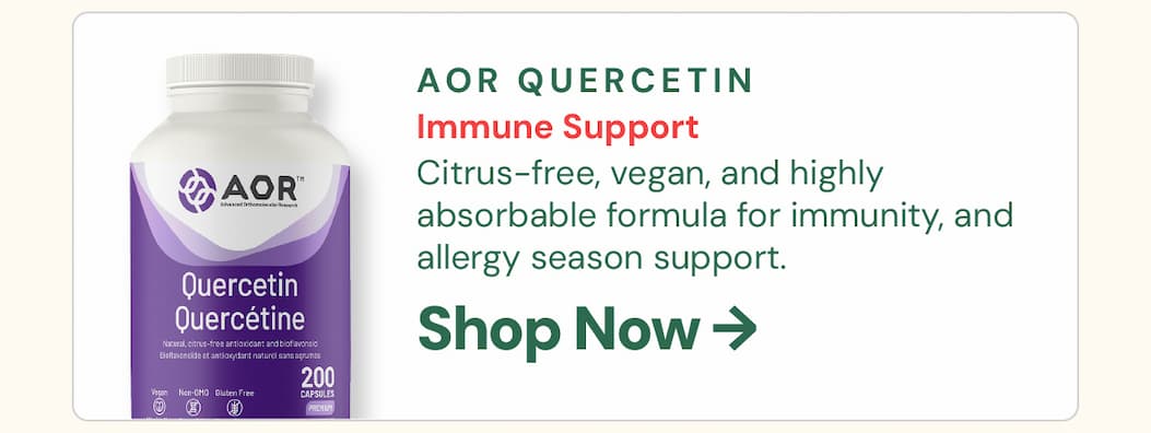 AOR Quercetin 500mg: Quercetin is one of the most researched plant flavonoids for immune and seasonal comfort support. AOR's formula is citrus-free, vegan, and built for superior absorption. 200 capsules — this is the one to grab before allergy season hits full swing.
