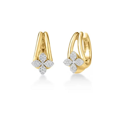 Roberto Coin 18K Yellow Gold Love In Verona Diamond Double Row Flower Hoop Earrings