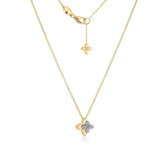 Roberto Coin 18K Yellow Gold Love In Verona Diamond Flower Necklace