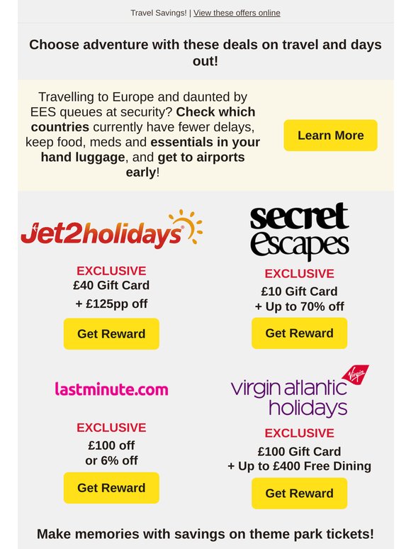 £125pp off at Jet2holidays, £100 off at lastminute.com, Tickets for £29 at Alton Towers