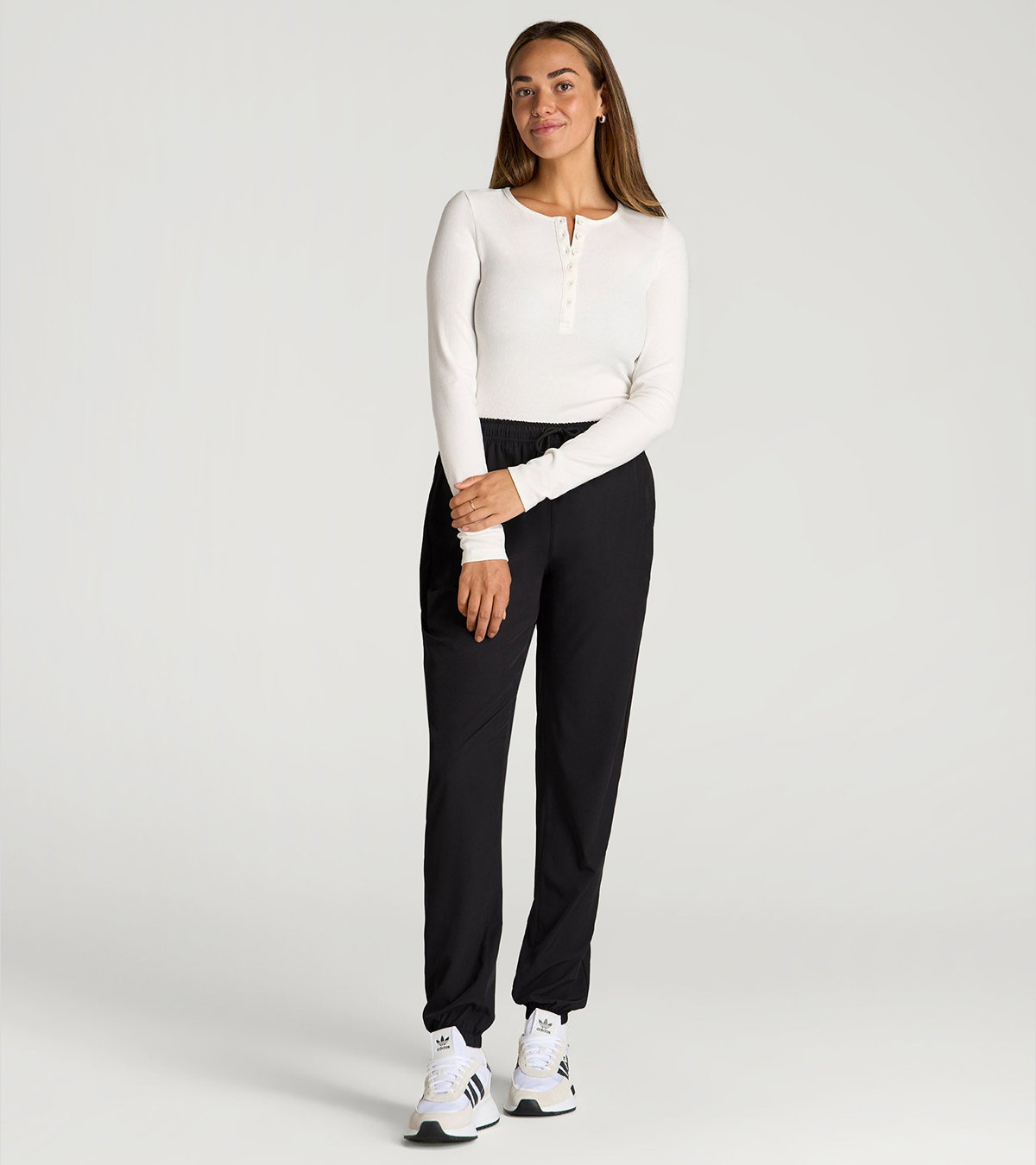 Long Sleeve Ribbed Crewneck Henley Shirt for Tall Women