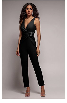  Buckle Plunge Bow Detail Jumpsuit