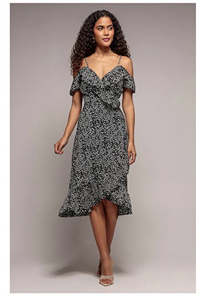 Spaghetti Strap Polka Dot Wrap Midi Dress