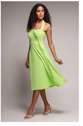 Frilled Halter Neck Strap Midi Dress - Lime by Goddiva