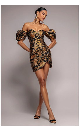  Puff Sleeve Sweetheart Mini Dress - Black by Goddiva