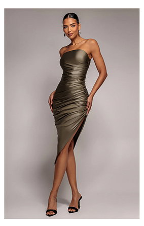 Bandeau Faux Leather Midi Dress