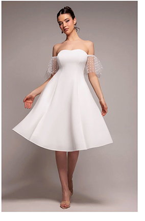 Goddiva Scuba & Polka Mesh Off The Shoulder Midi Dress - White