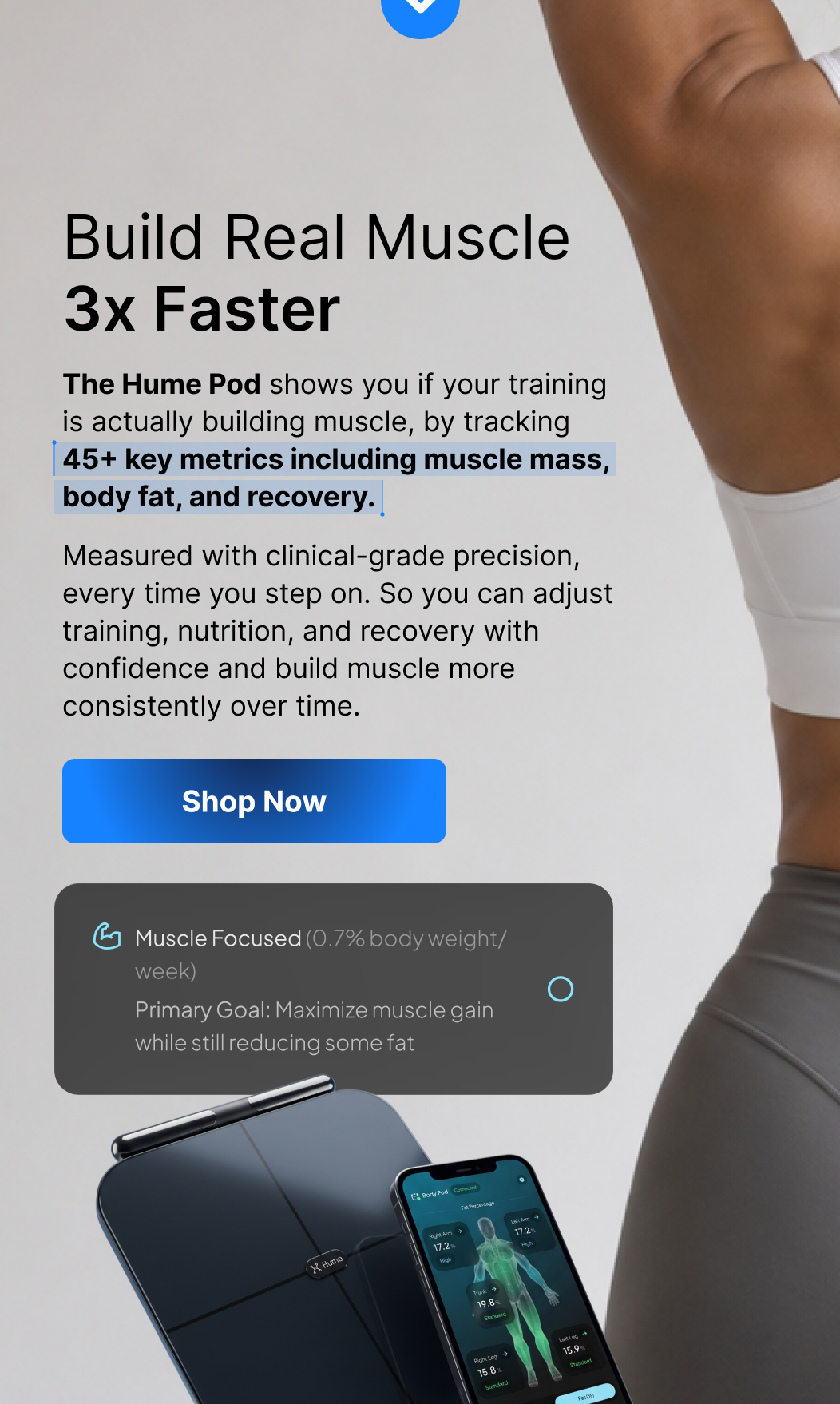 Tracks changes in muscle mass, body fat, and recovery to support consistent progress.