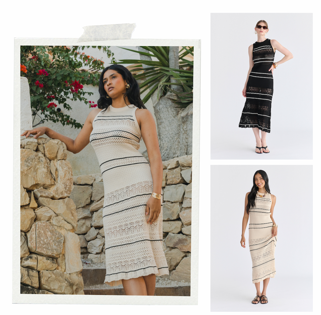 Contrast Detail Pointelle Knitted Dress