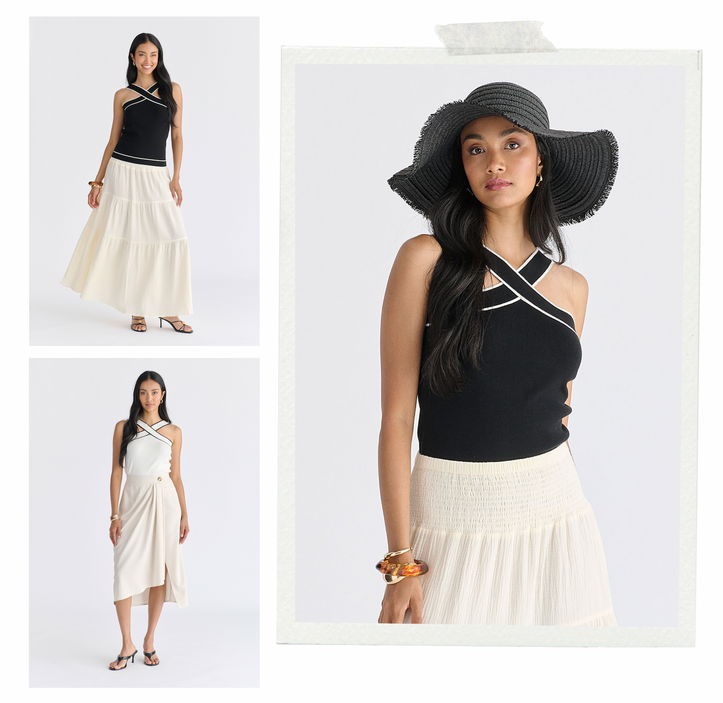 Contrast Detail Crisscross Halterneck Knit Top