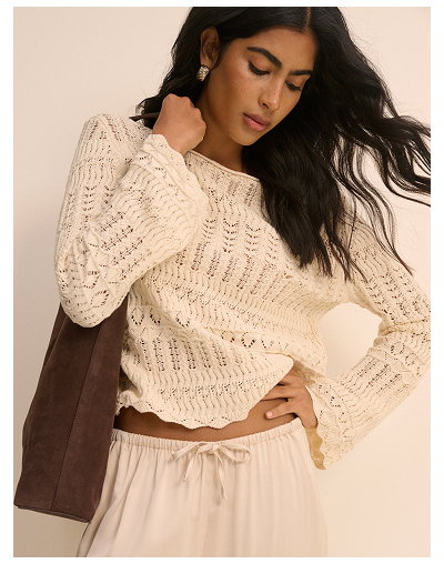 Cream Pointelle Boat Neck Jumper