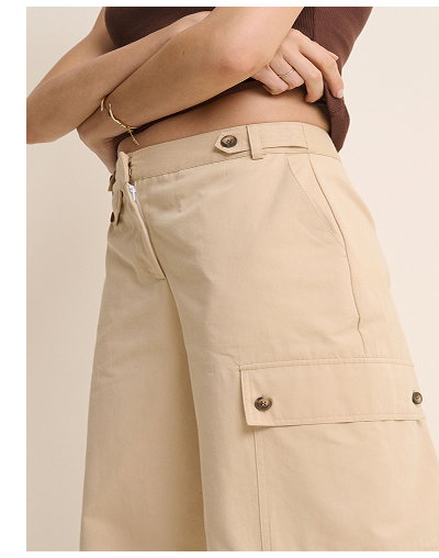 Beige Utility Wide Leg Trousers 