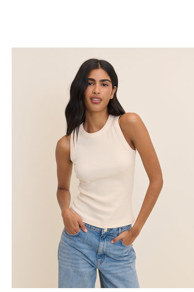 Cream Ribbed Racer Vest 