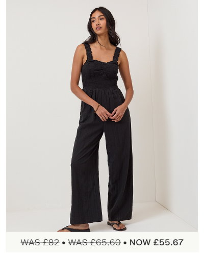 Black Shirred Jumpsuit