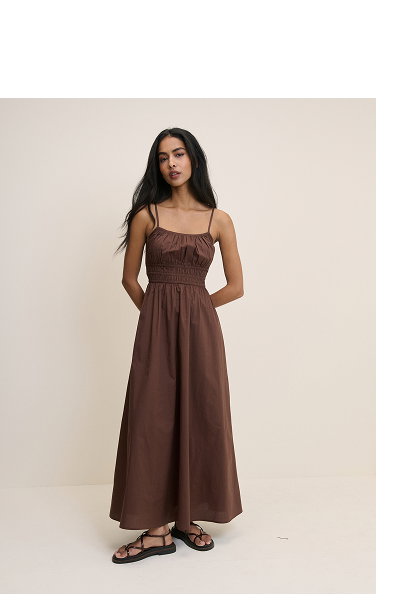 Brown Shirred Jocelyn Maxi Dress
