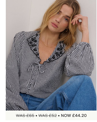 Black Gingham Embroidered Floral Collar Blouse