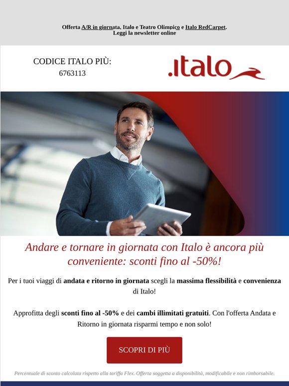 Con Italo andare e tornare in giornata conviene: parti con sconti fino al -50%!