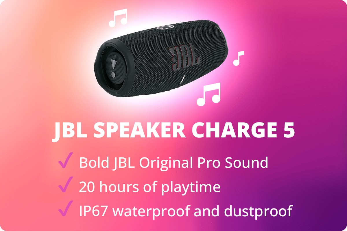 Prize includes a JBL Charge 5 Speaker, complete survey to have the chance to win it ! 