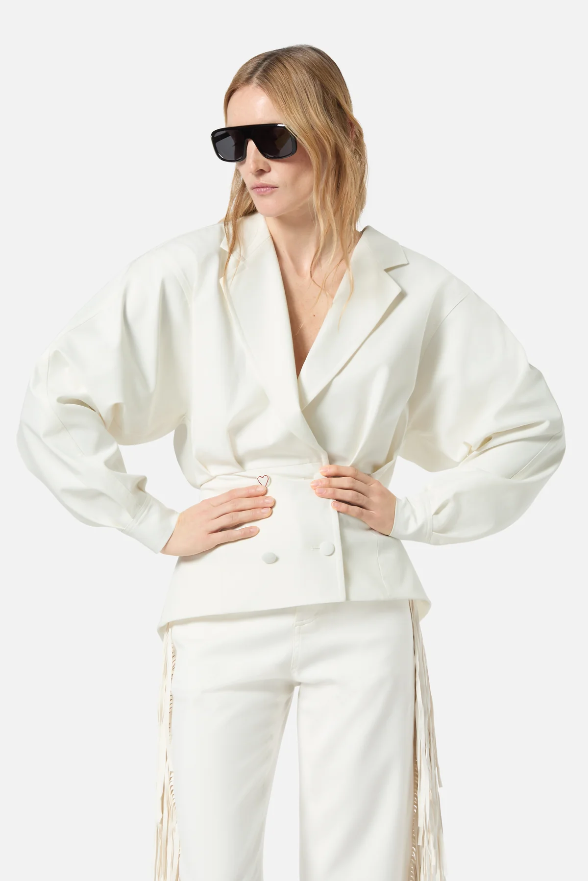 Puff Sleeve Blazer In White