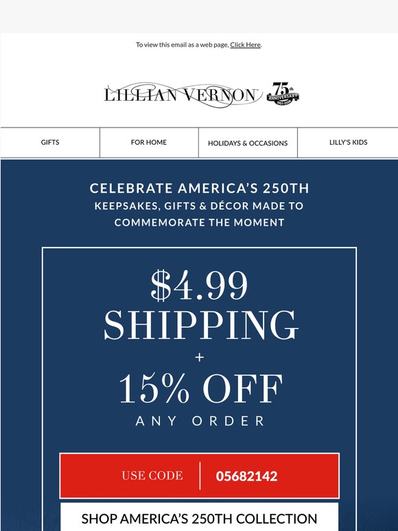 Commemorate America’s 250th with 15% off + $4.99 shipping