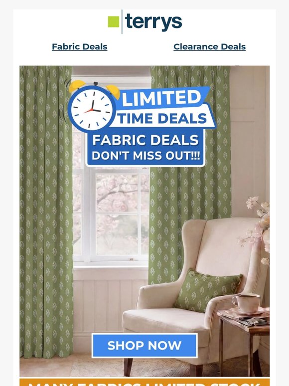 UPTO 83% OFF FABRIC DEALS From £3.98