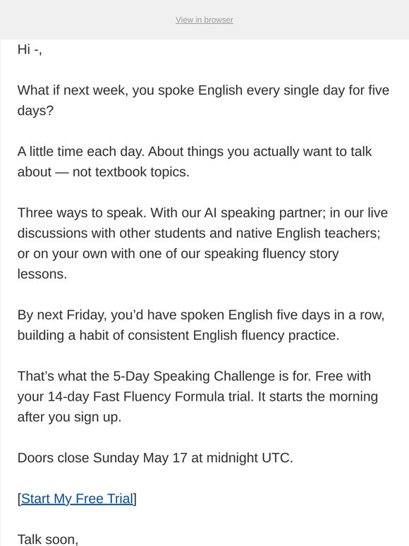 —, when did you last speak English?