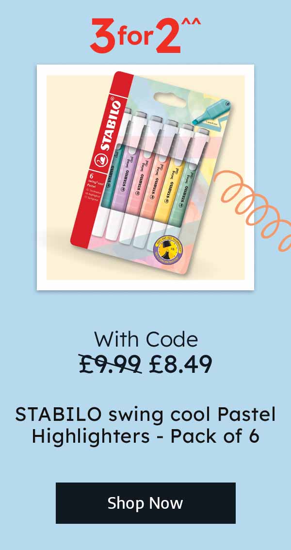 STABILO swing cool Pastel Highlighters - Pack of 6 - With Code £8.49, Without Code £9.99 - 3 for 2^^