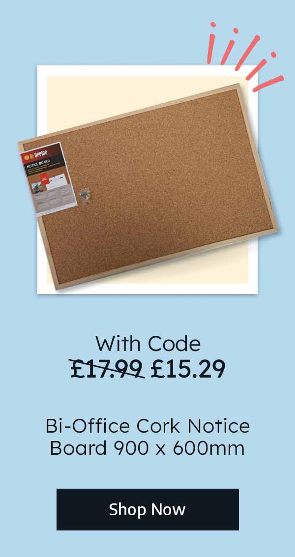 Bi-Office Cork Notice Board 900x600mm - With Code £15.29, Without Code: £17.99