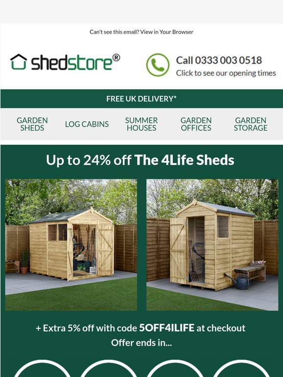 Up to 24% Off + Extra 5% Off 4Life Sheds