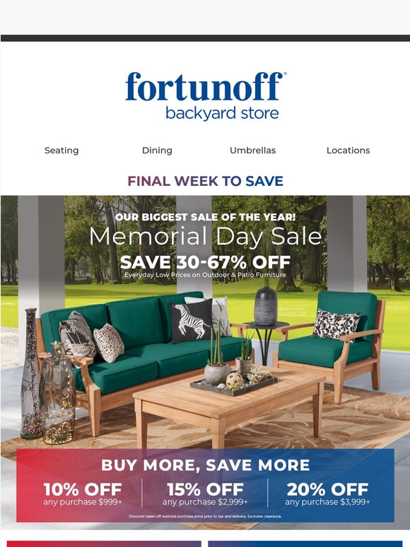 Final Week: Extra 10-20% Off Your Patio Purchase 📢