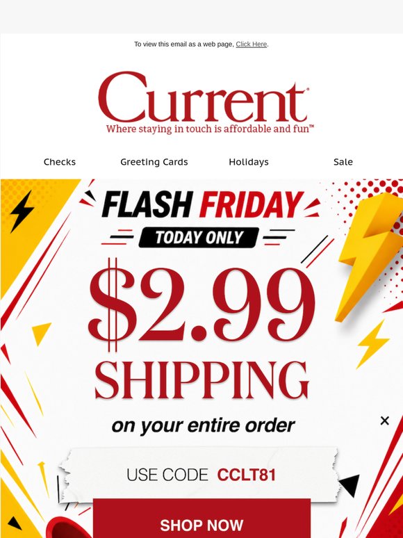 Flash Friday! $2.99 Shipping Today Only