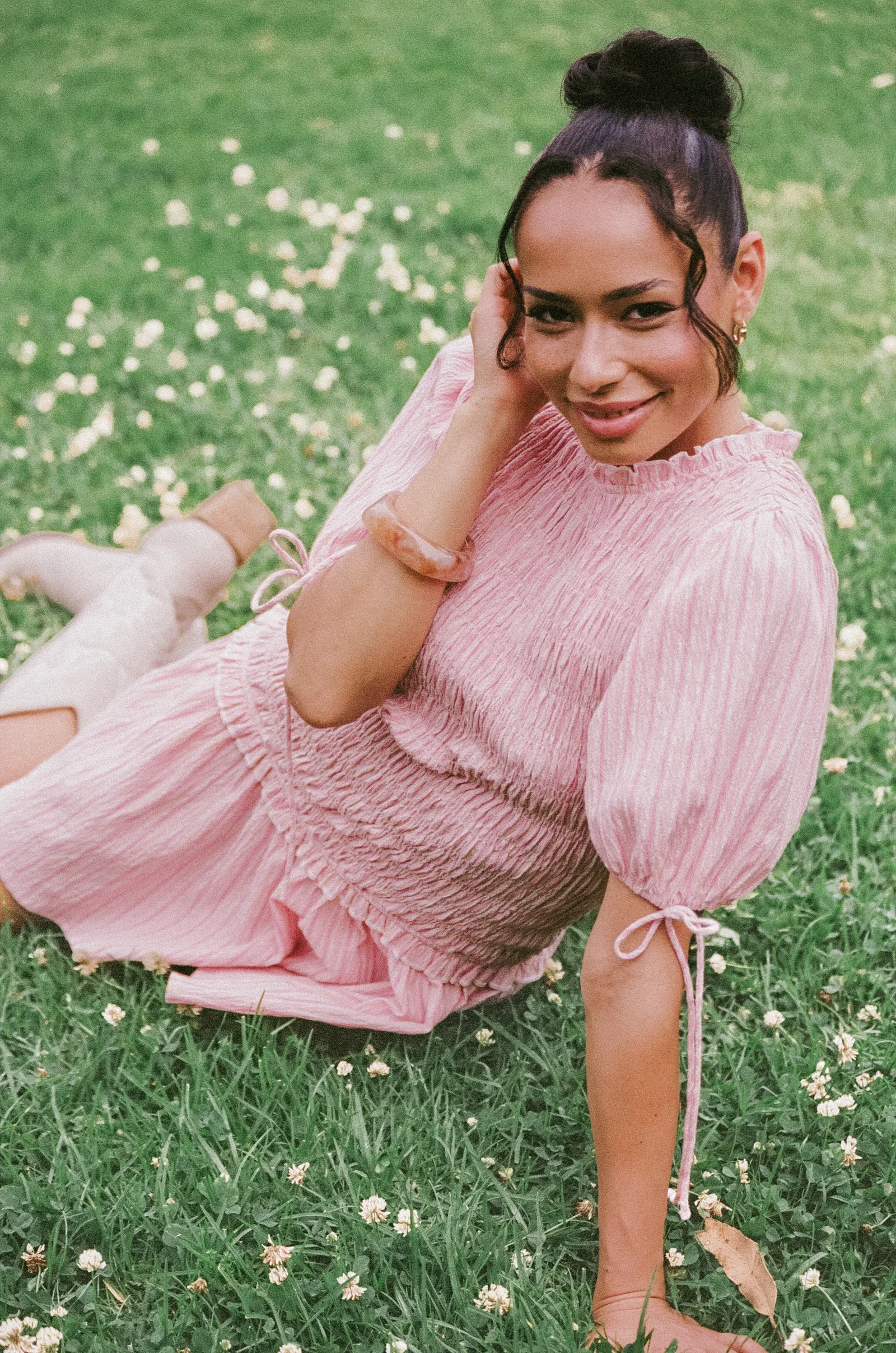 Image of Kaelyn Gather Mini Dress - Pink Stripe