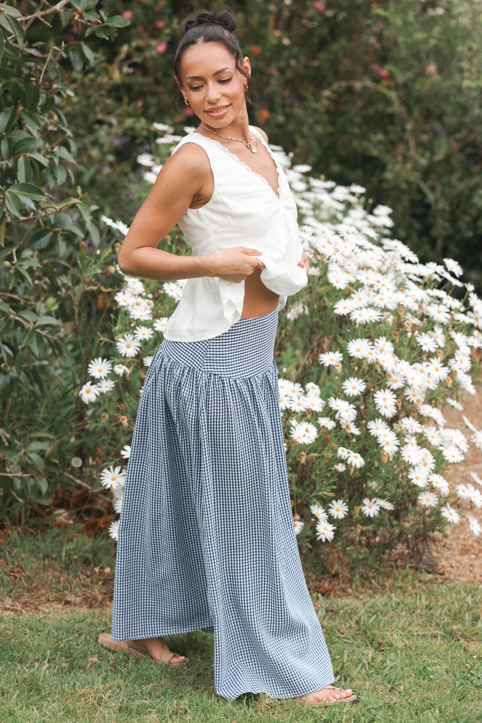 Image of Laurita Maxi Skirt - Navy Gingham