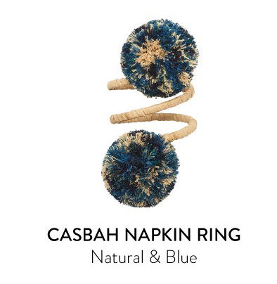 Casbah Napkin Ring in Natural & Blue, Set of 4