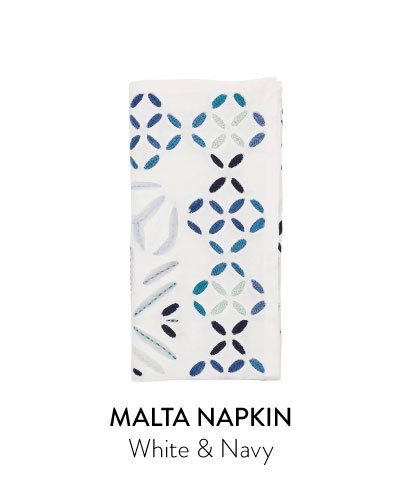 Malta Napkin in White & Blue, Set of 4