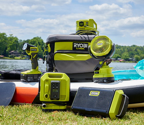 RYOBI recreation products in lake scene 