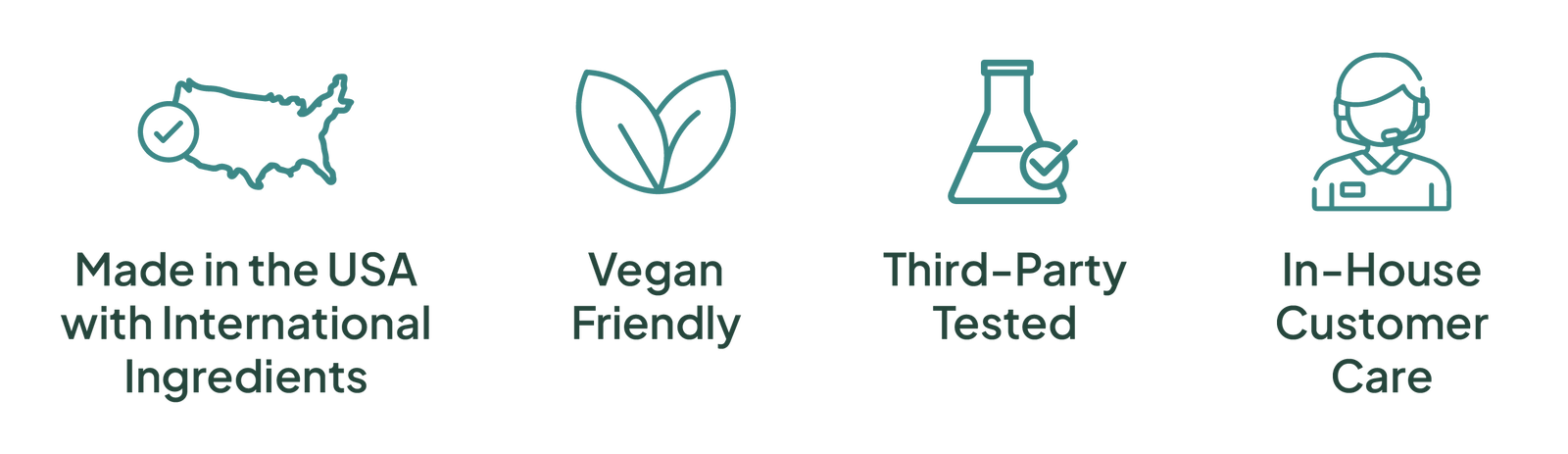Made in USA with International Ingredients, Vegan Friendly, Third-Party Tested, In-House Customer Care