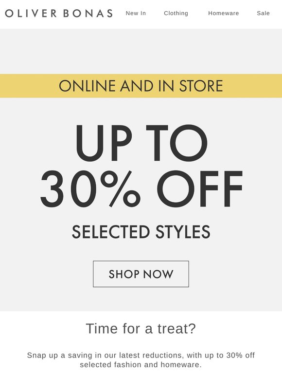 Up to 30% off selected fashion and homeware