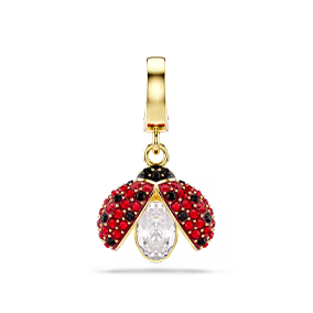 Idyllia charm, Mixed cuts, Ladybug, Red, Gold-tone plated